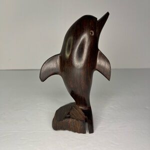 Hand Carved Dolphin Dark Wood Sculpture  Figurine Nautical Figure